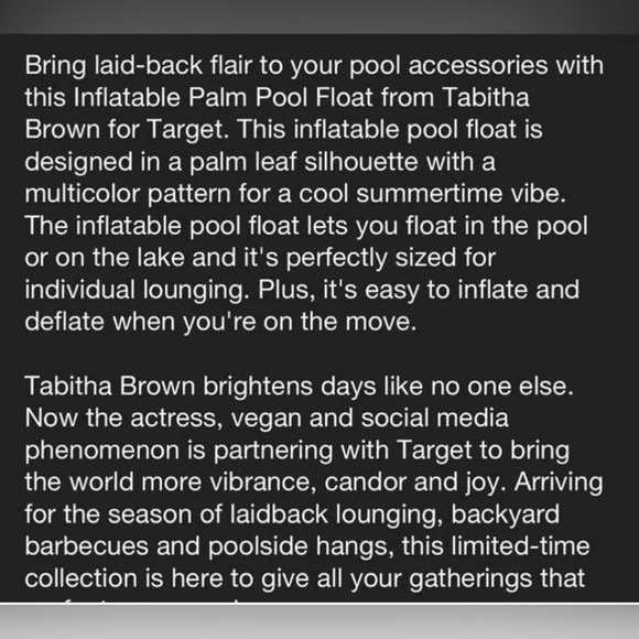 New in box tabitha brown inflatable palm pool float almost 6 feet long! - Picture 4 of 7